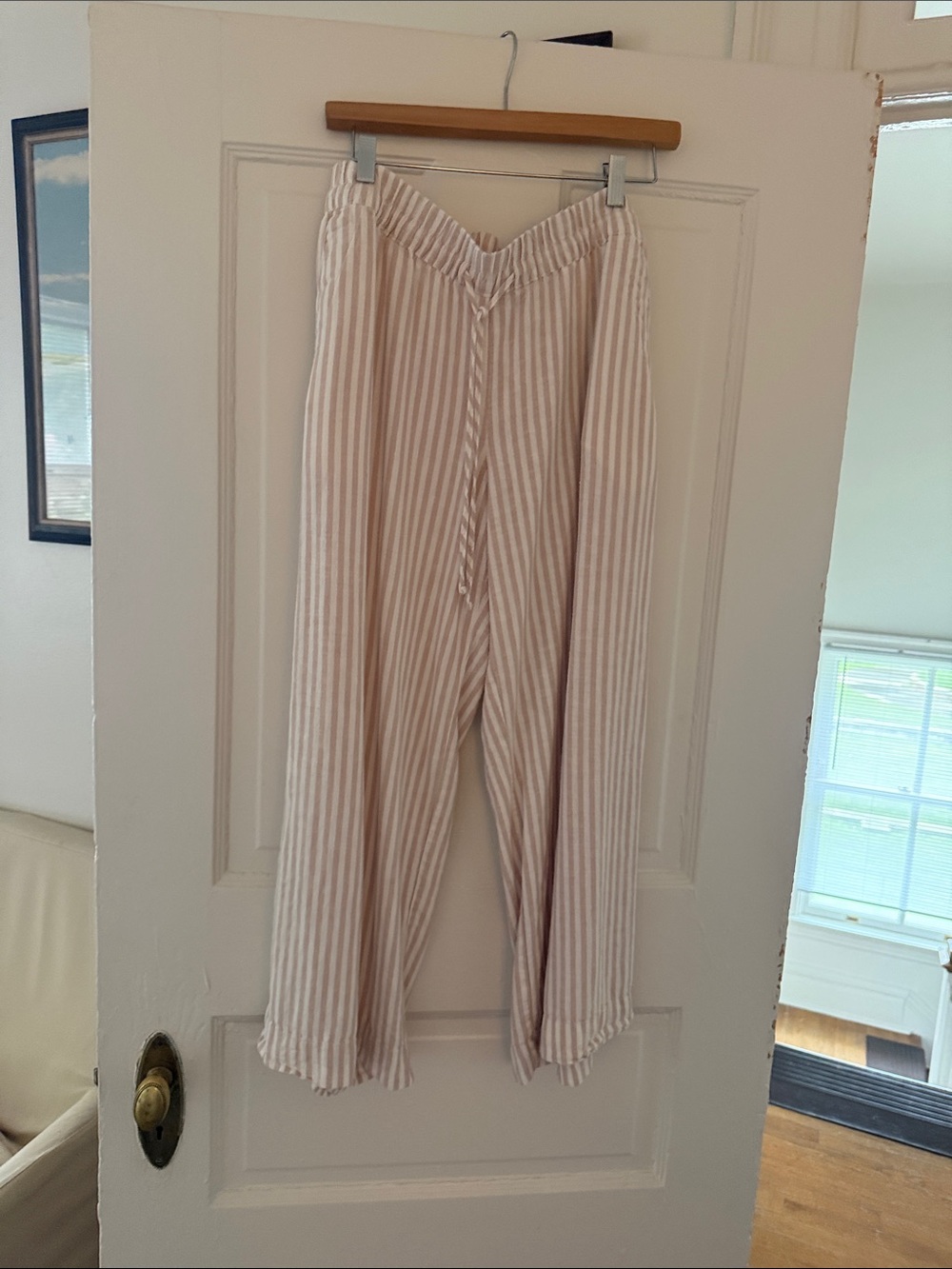 Best Ever Beach Pants! Striped Wide Leg w/ Pockets Cream & Light Taupe Size L